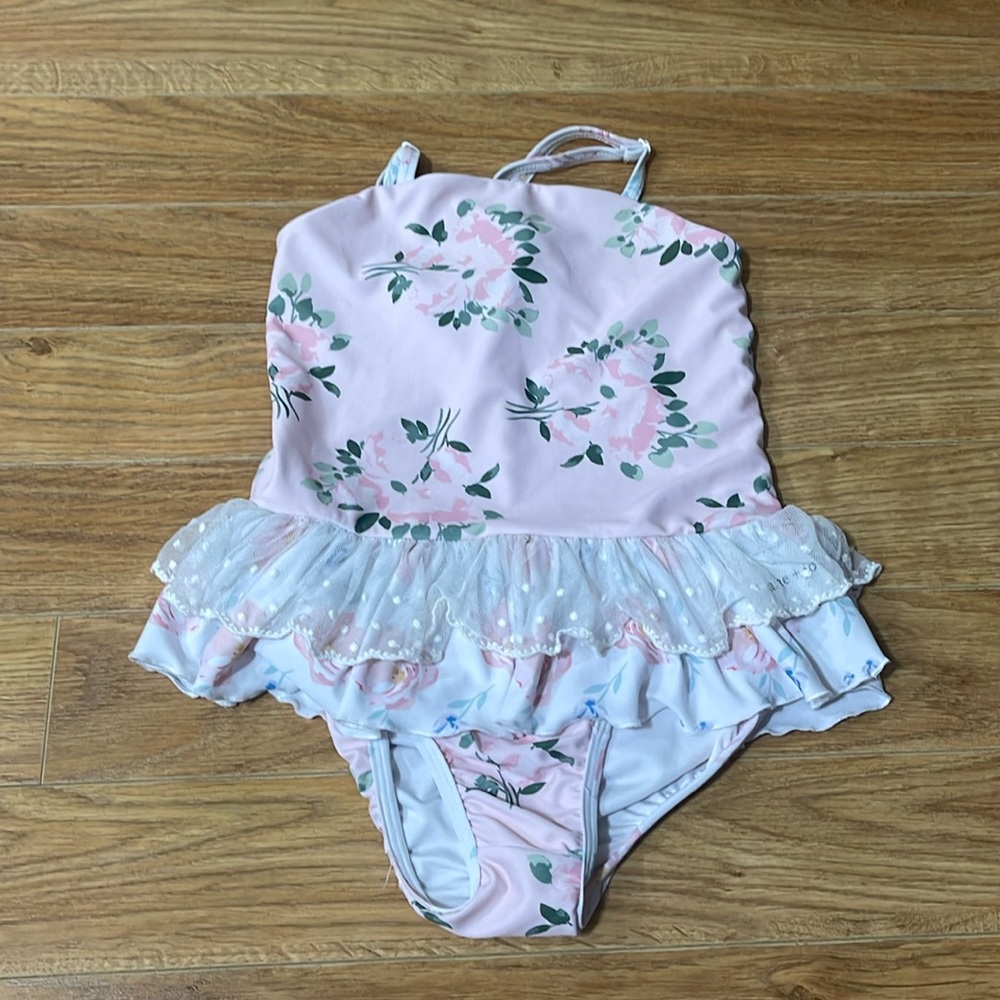 Boutique girls ruffle pink one piece swimsuit